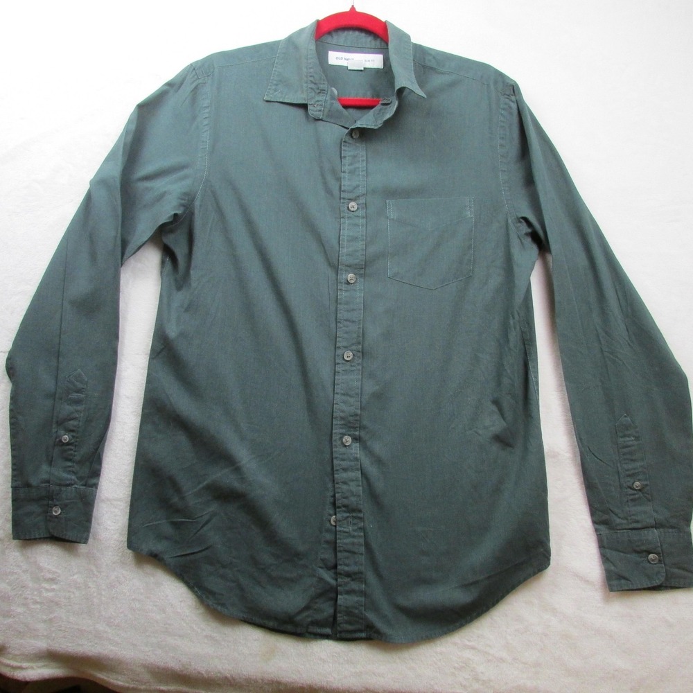 Old Navy Shirt Mens Medium Tall Green Slim Fit Button Down Long Sleeve Pocket
